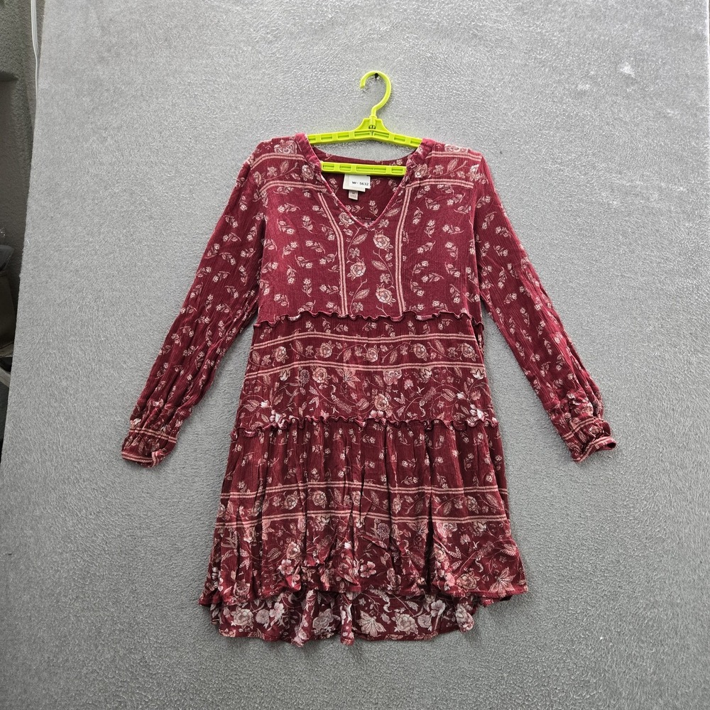 Knox Rose Women Dress M Red Floral Boho Fit & Flare Cottagecore Ruffle